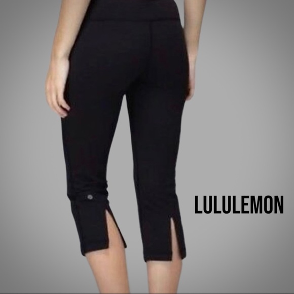 Lululemon Capri crop leggings Tadasana with back slit Sz 8 black - Picture 5 of 16